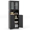 Black MDF Tempered Glass Tall Storage Cabinet with Frosted Doors and Shelves